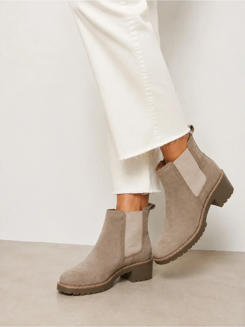 Dolce Vita Taupe Suede Chelsea Booties